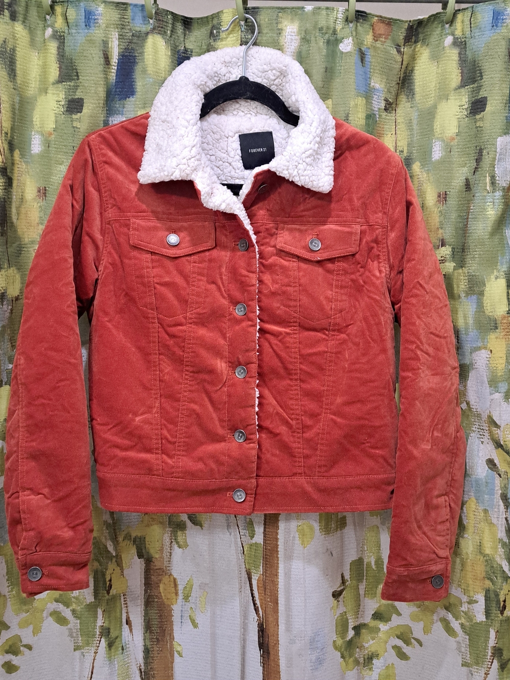 Forever 21 Rust Corduroy Jacket Vintage White Sherpa Lined Button Up With Collar